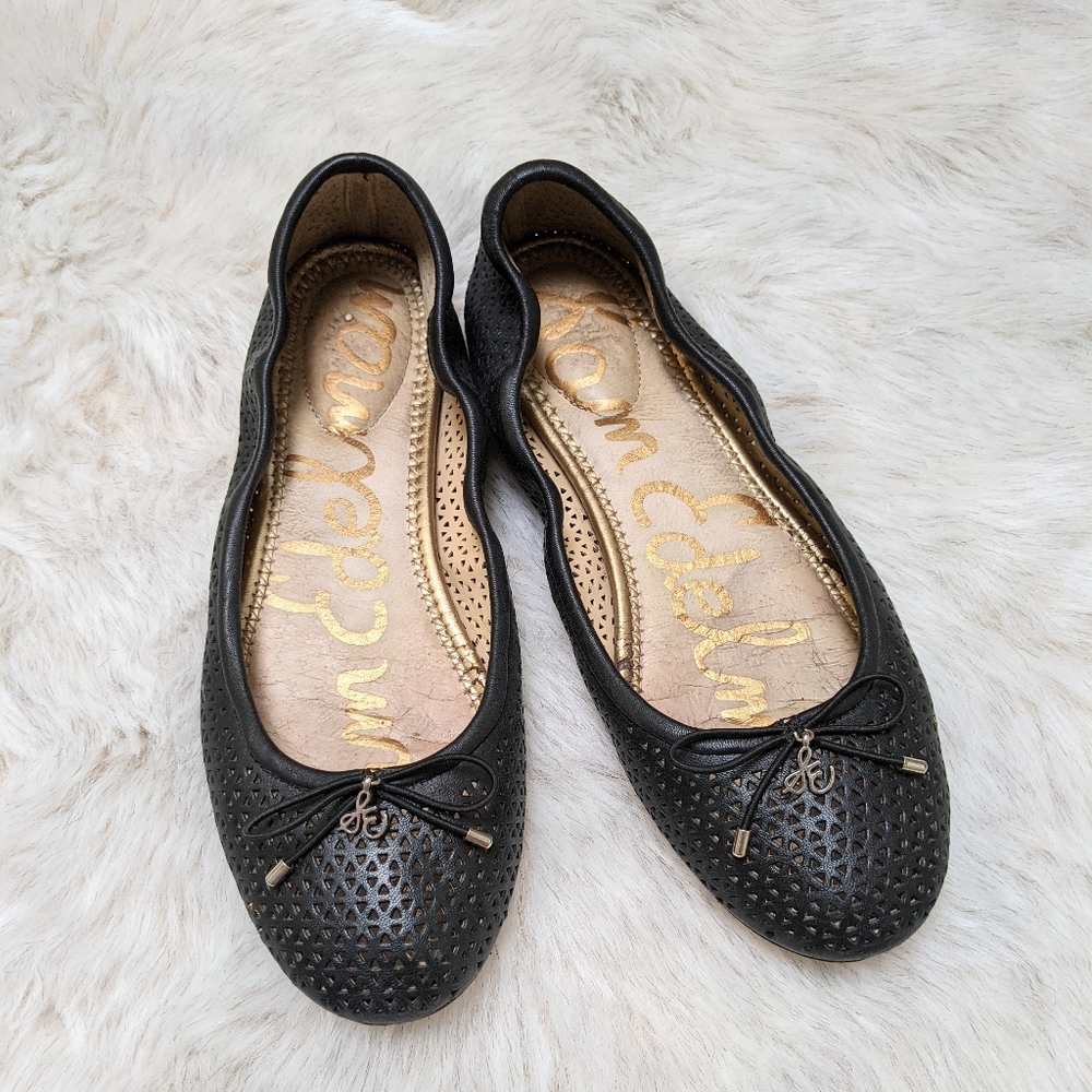 Sam Edelman perforated black Felicia ballet flats leather 6.5